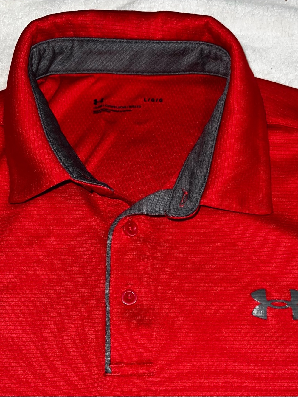 Under Armour Men’s Red Polo with Gray Trim - Picture 2 of 3